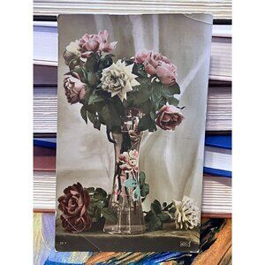 Antique French Postcard Roses Hand Colored Real Photograph Posted The Sower
